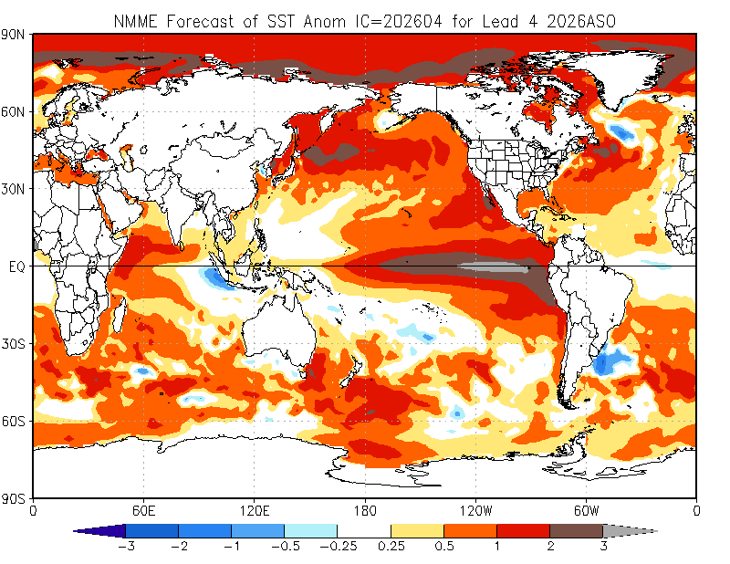 NMME forecast of SST anomaly for August-September-October 2026
